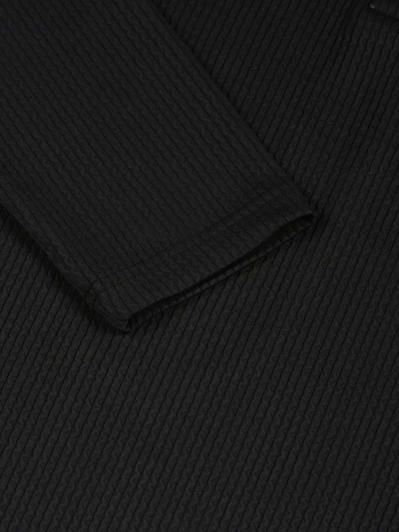 Thomas Scott Men Black Regular Fit Long Sleeves Pinstripes Polo Collar Knitted Tshirt