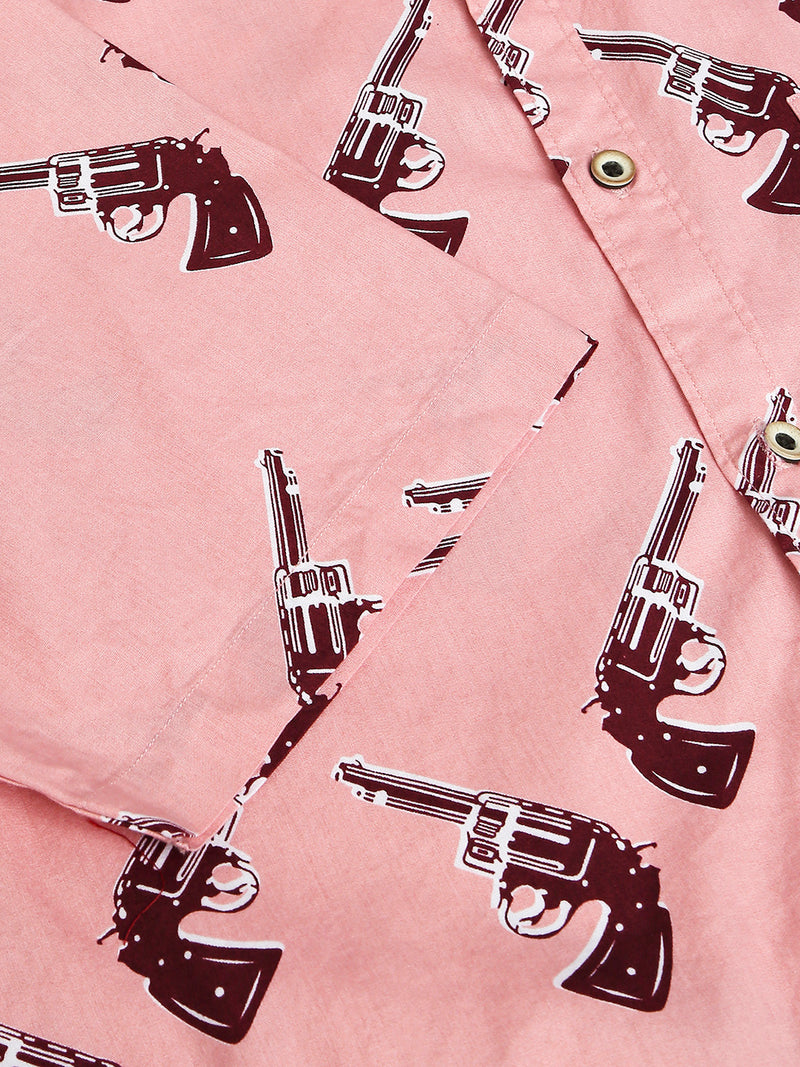 Thomas Scott Men Pink Cricket Club Collection Slim Fit Conversational Print Shirt