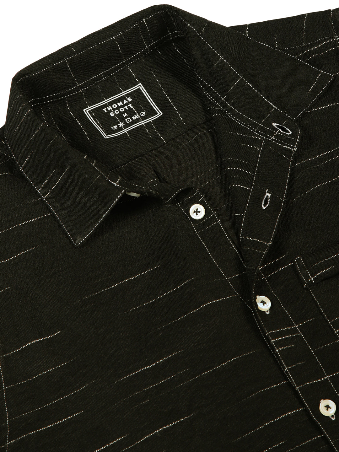 Thomas Scott Men Black Slim Fit Short Sleeves Spread Collar Textured Casual Shirt