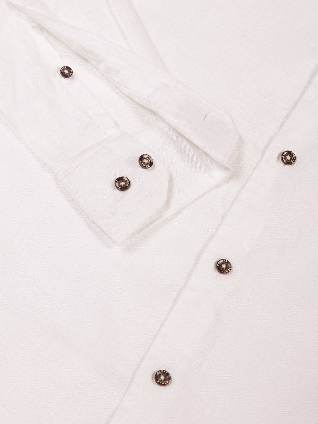 Thomas Scott Men White Slim Fit Long Sleeves Solid Mandarin Collar Cotton Linen Casual Shirt