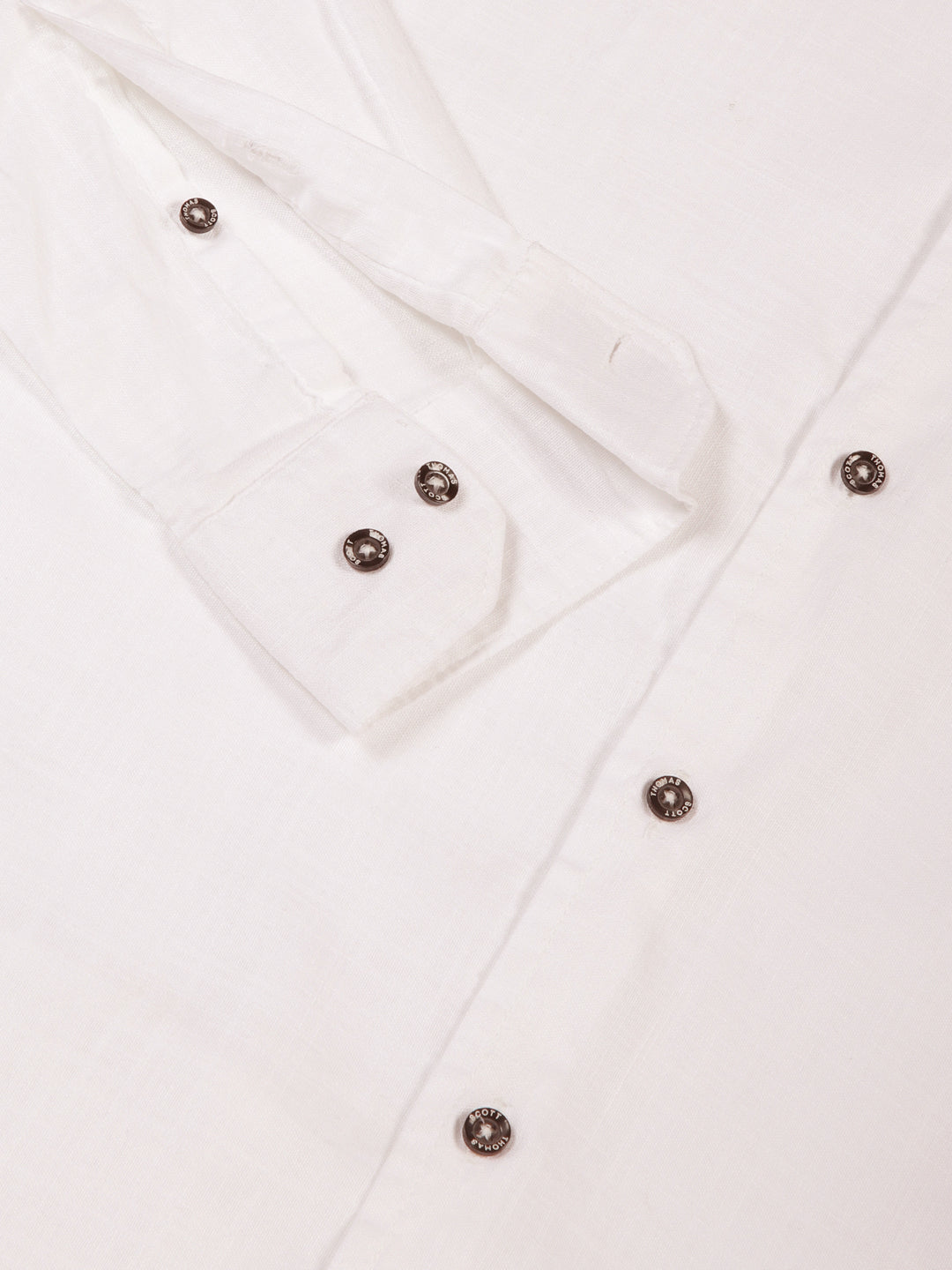 Thomas Scott Men White Slim Fit Long Sleeves Solid Mandarin Collar Cotton Linen Casual Shirt