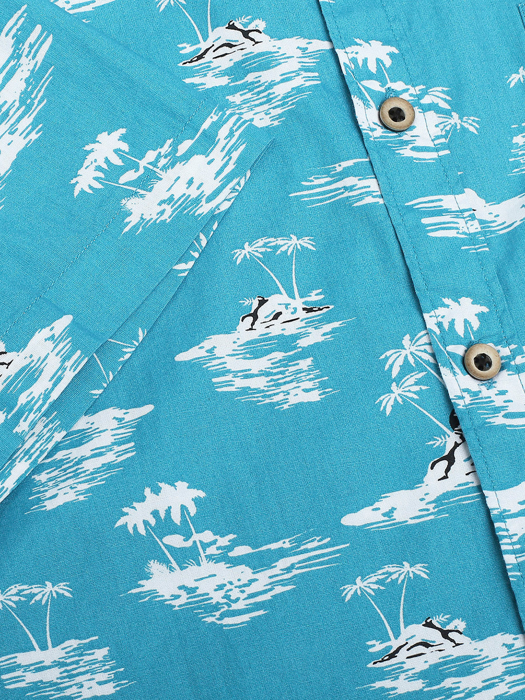 Thomas Scott Men Turquoise Classic Short Sleeves Slim Fit Spread Collar Conversational Printed Cotton Casual Shirt