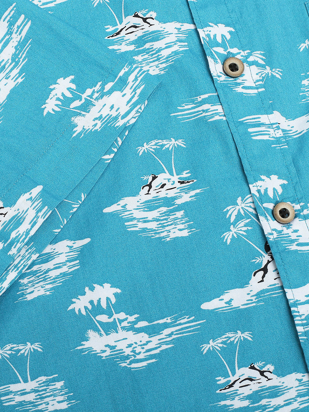 Thomas Scott Men Turquoise Classic Short Sleeves Slim Fit Spread Collar Conversational Printed Cotton Casual Shirt