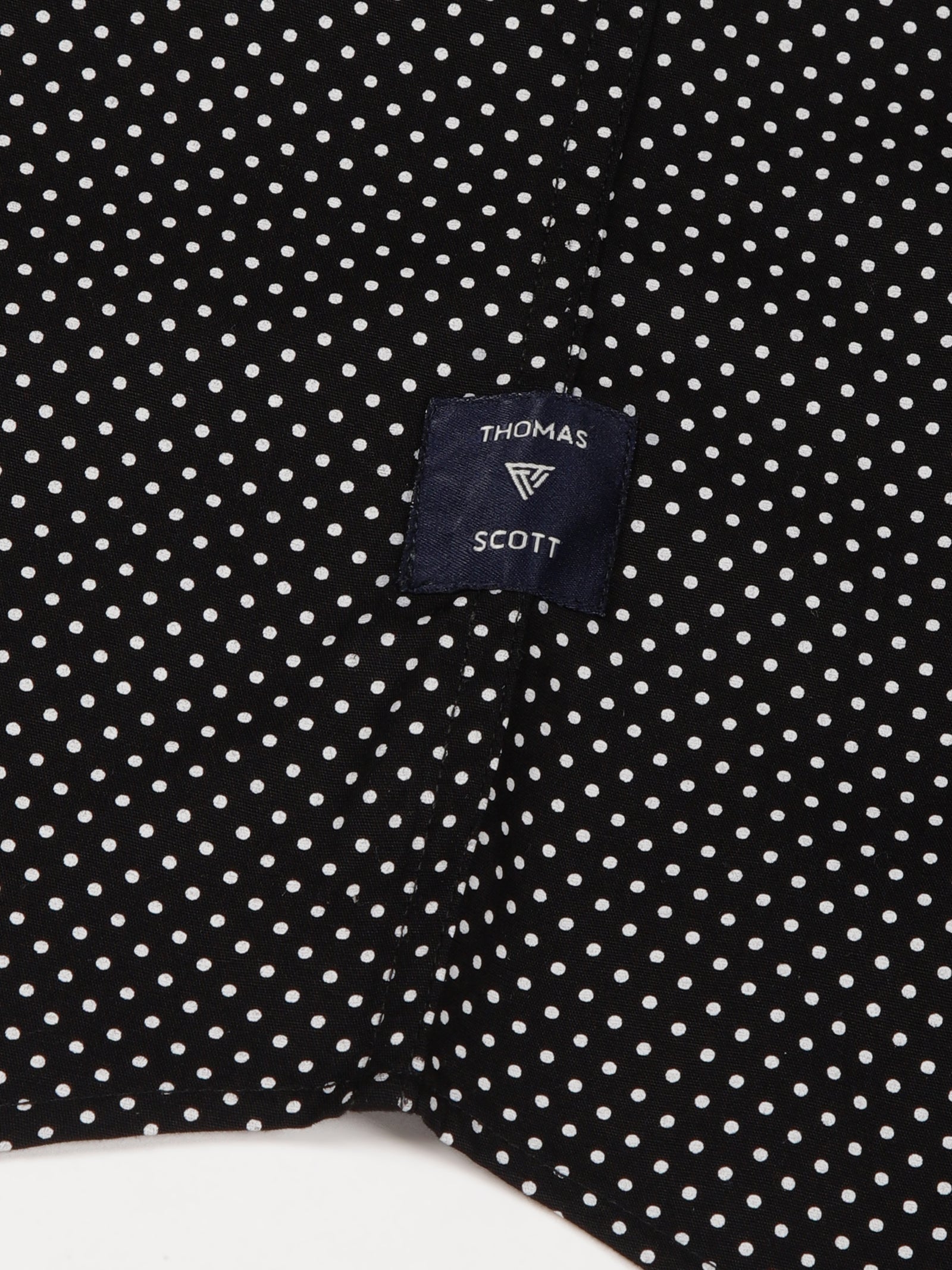 Thomas Scott Men Black Premium Slim Fit Long Sleeves Band Collar Micro Dots Printed Cotton Casual Shirt