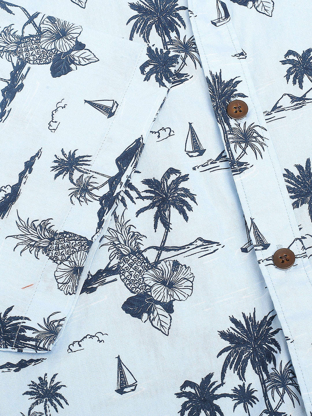 Thomas Scott Men Sky Blue Classic Short Sleeves Slim Fit Spread Collar Floral Printed Cotton Casual Shirt