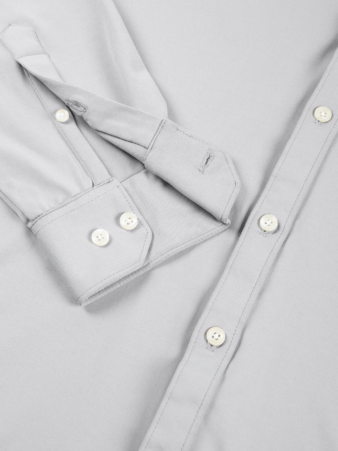 Thomas Scott Men Grey Premium Long Sleeves Slim Fit Spread Collar Solid Knitted Casual Shirt