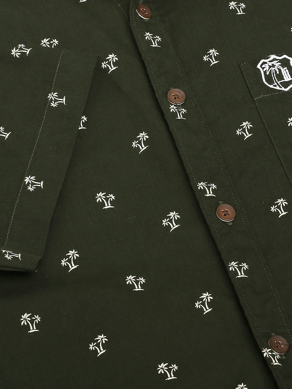 Thomas Scott Men Dark Green Classic Short Sleeves Slim Fit Spread Collar Conversational Printed Cotton Casual Shirt