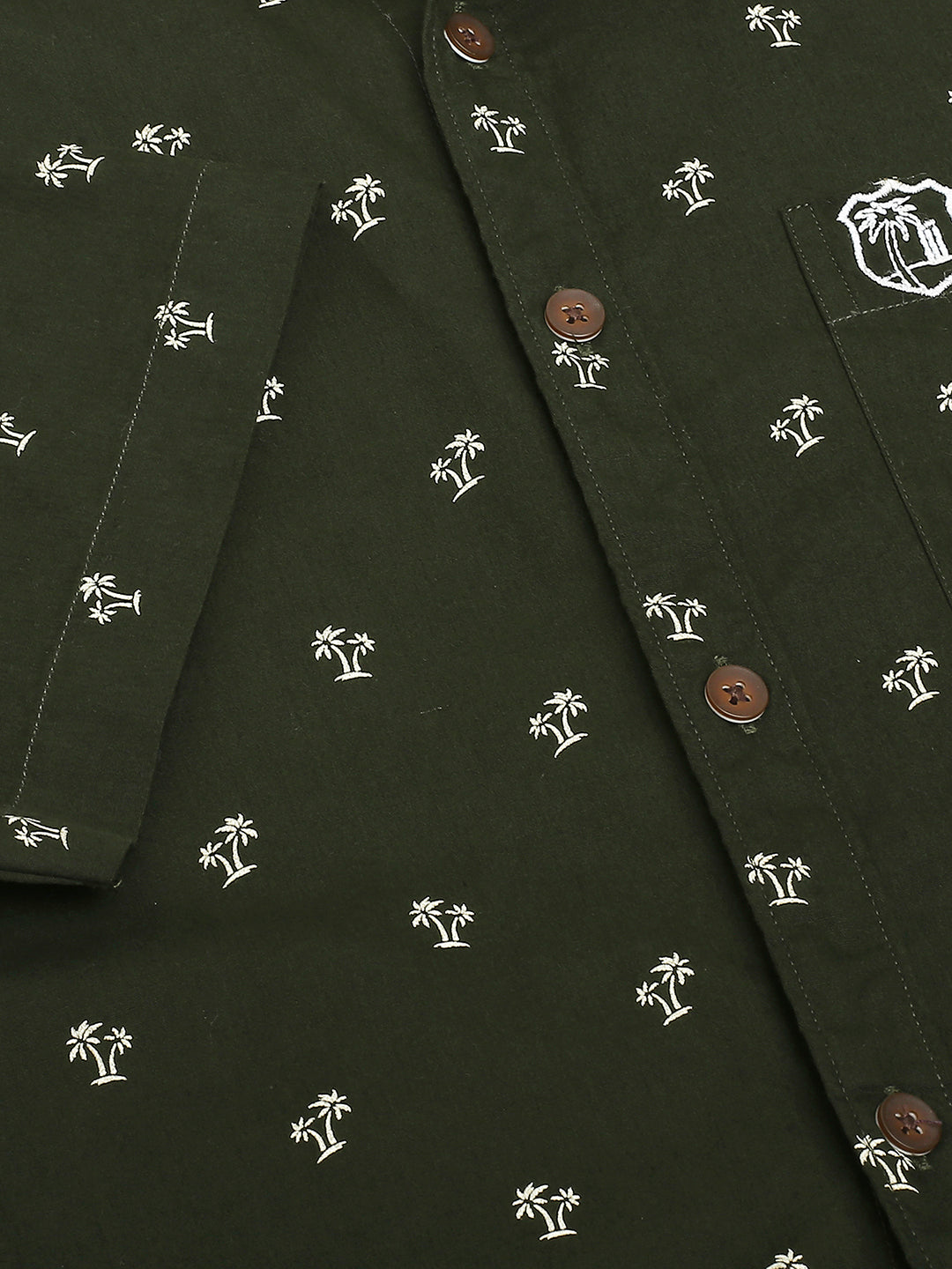Thomas Scott Men Dark Green Classic Short Sleeves Slim Fit Spread Collar Conversational Printed Cotton Casual Shirt