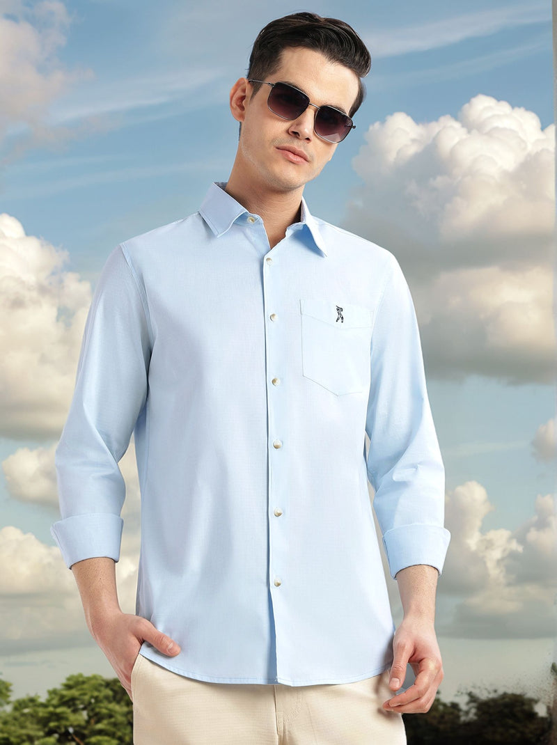 Thomas Scott Men Blue Cricket Club Collection Slim Fit Long Sleeves Spread Collar Solid Cotton Casual Shirt