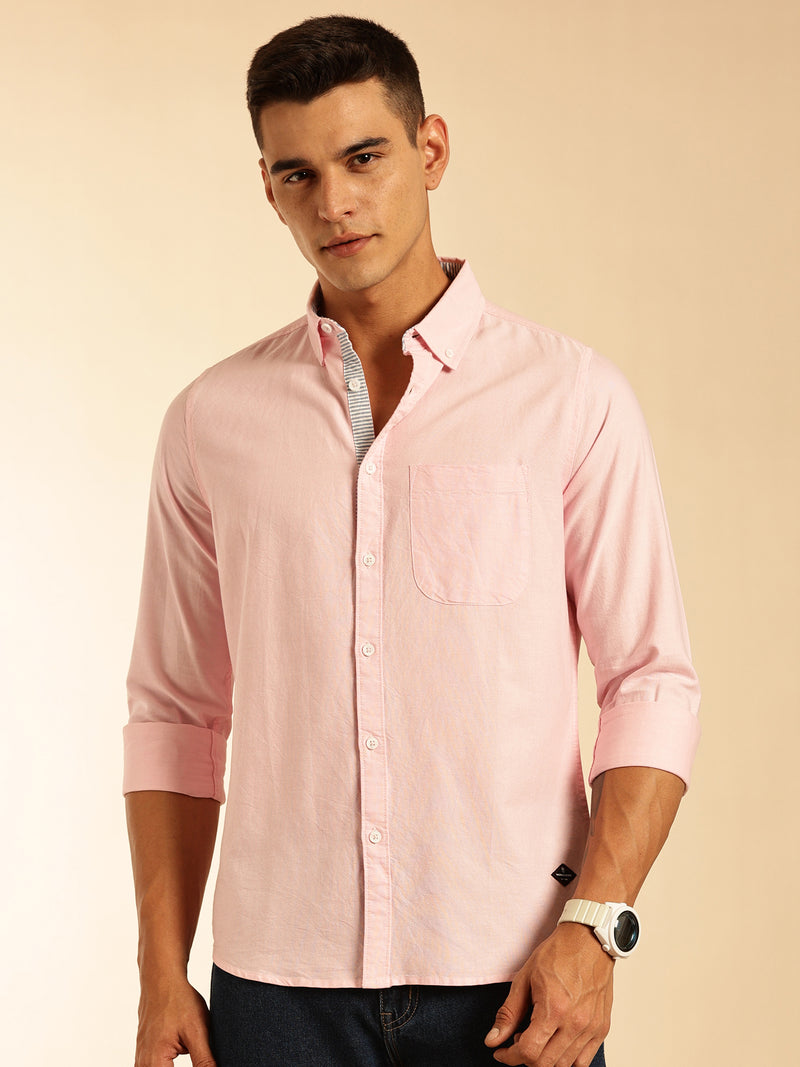 Thomas Scott Men Pink Slim Fit Long Sleeves Button-Down Collar Oxford Casual Shirt