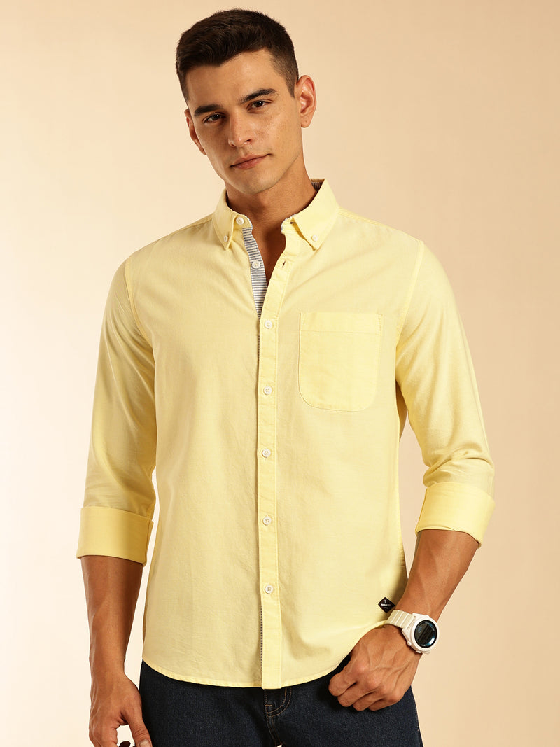 Thomas Scott Men Yellow Slim Fit Long Sleeves Button-Down Collar Oxford Casual Shirt