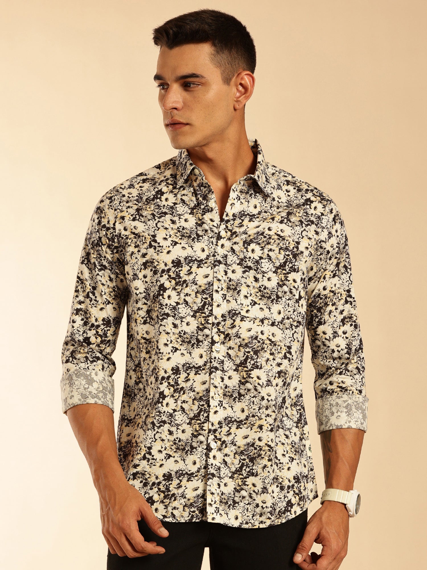 Thomas Scott Men Multi1 Regular Fit Long Sleeves Abstract Printed Pure Cotton Casual Shirt