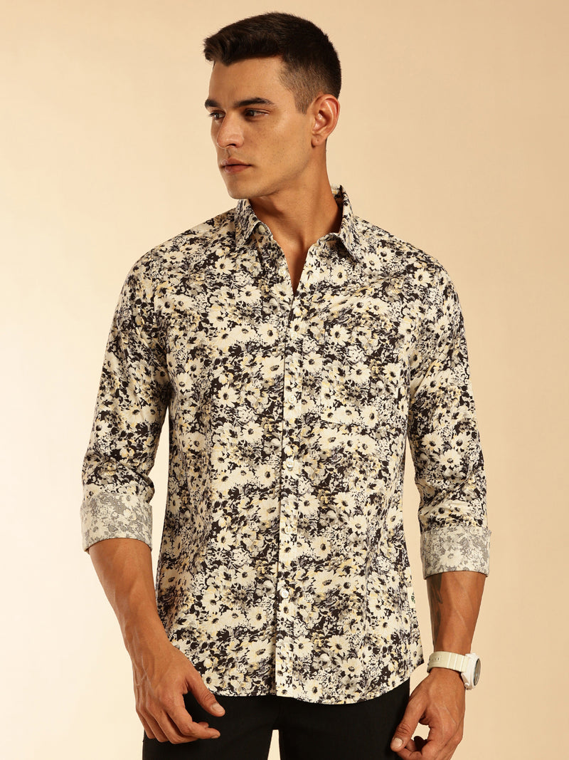Thomas Scott Men Multi1 Regular Fit Long Sleeves Abstract Printed Pure Cotton Casual Shirt