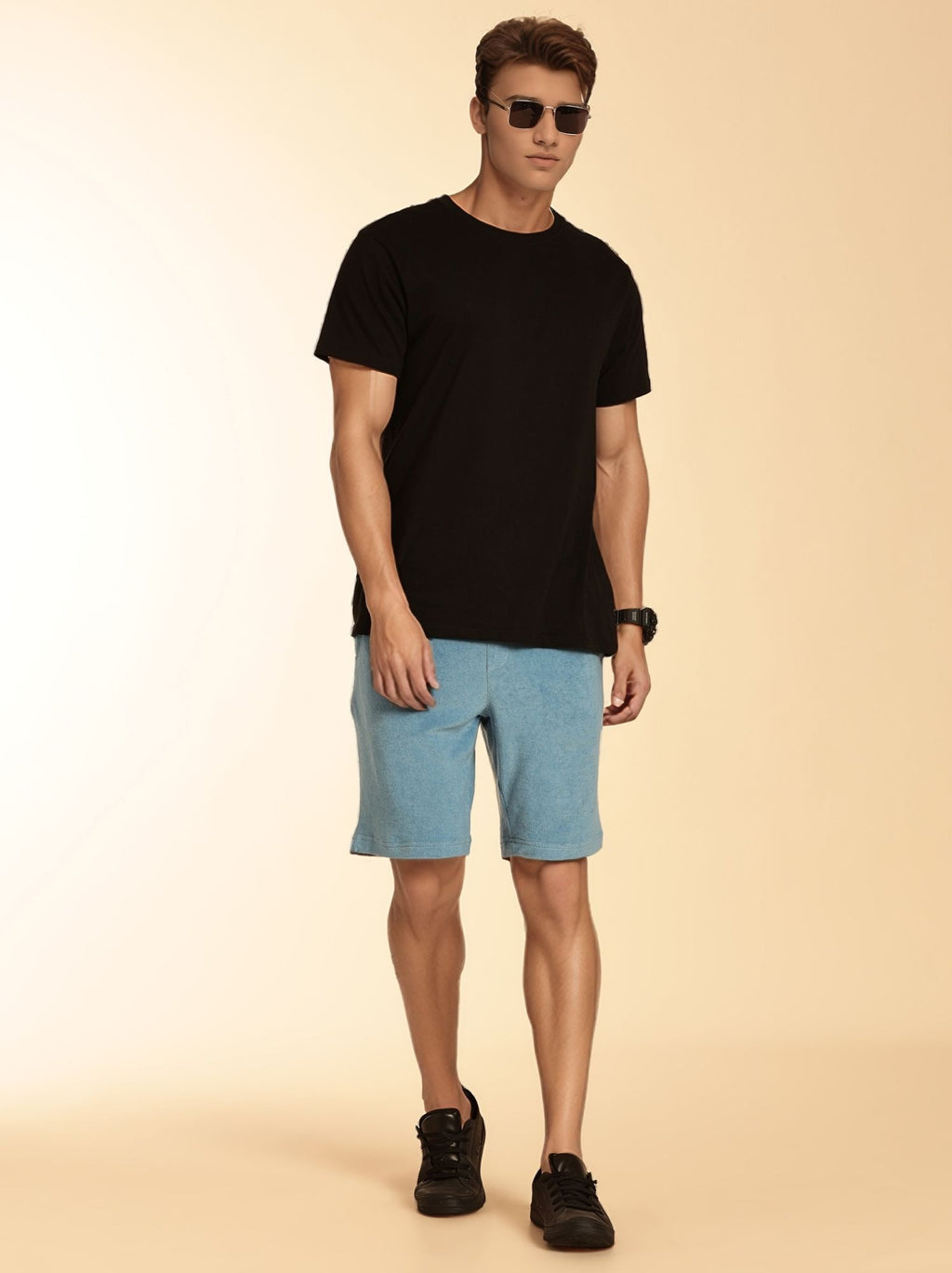 Thomas Scott Men Blue Regular Fit Mid-Rise Knee Length Drawstring Closure Knitted Shorts