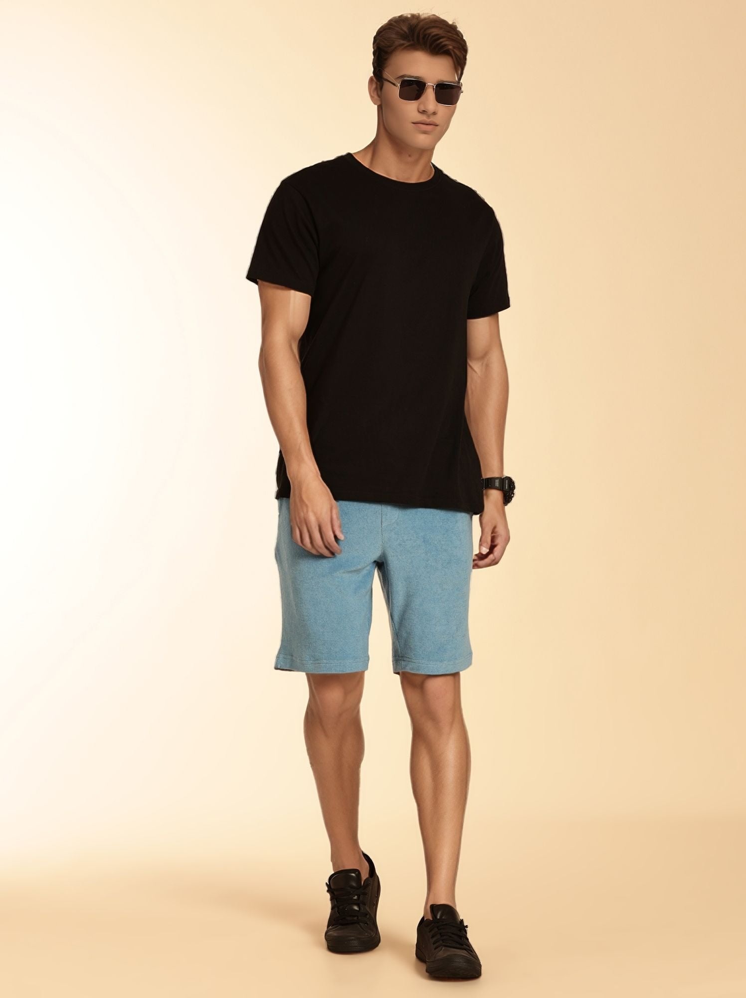 Thomas Scott Men Blue Regular Fit Mid-Rise Knee Length Drawstring Closure Knitted Shorts