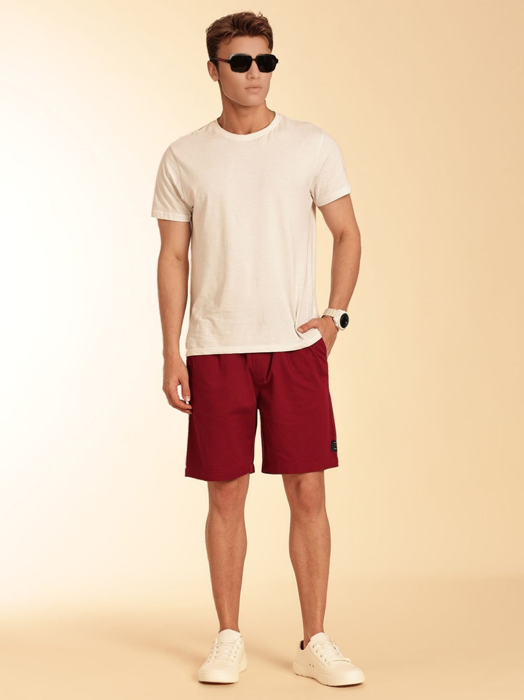 Thomas Scott Men Red Mid-Rise Regular Fit Cotton Woven Boxer Shorts