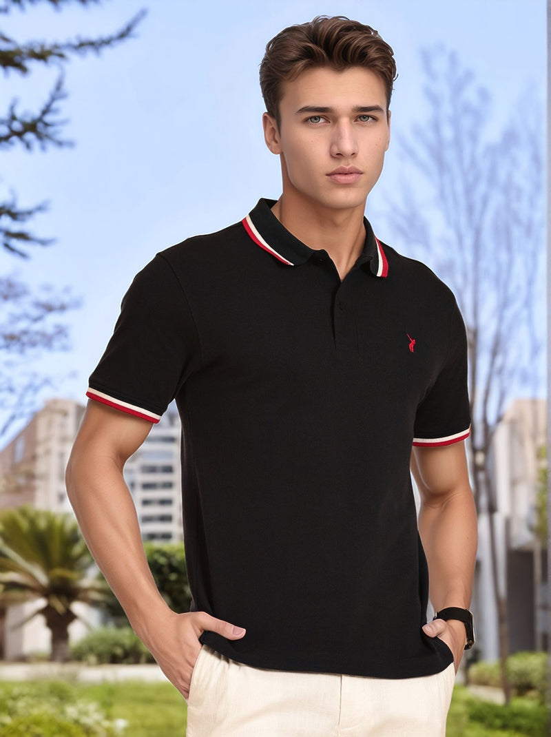 Thomas Scott Men Navy Regular Fit Short Sleeves Knitted Polo Collar T-shirt