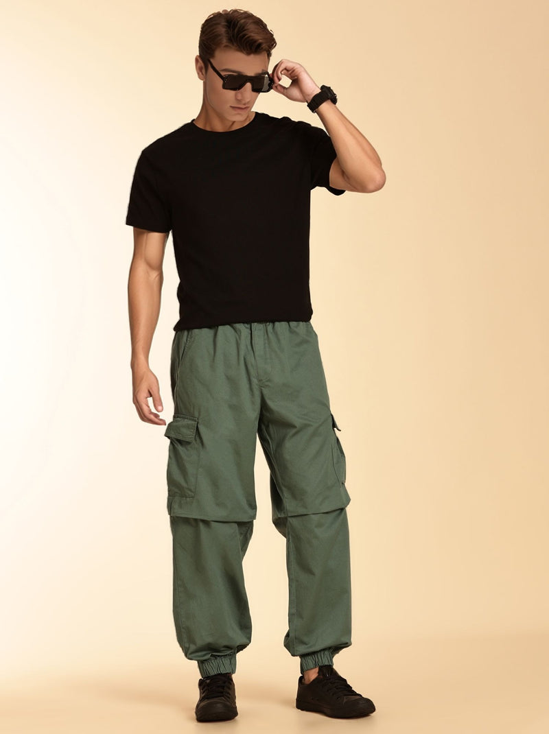 Thomas Scott Men SeaGreen Mid-Rise Regular Fit Parashute Cargos Trousers