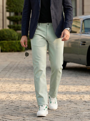 Mint Smart Straight Fit Mid-Rise Solid 5-Pocket Design Woven Chinos Trouser For Men