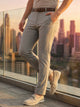 Thomas Scott Men Dark Grey Slim Fit Mid-Rise Solid Woven Formal Trousers with Fixed Belt & 4-Way Stretch