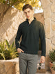 Thomas Scott Men Bottle Green Regular Fit Long Sleeves Mock Neck Half-Zip Solid Polyester Knitted Sweatshirt
