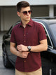 Thomas Scott Men Wine Slim Fit Short Sleeves Spread Collar Solid Casual Shirt