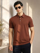 Thomas Scott Men Coffee Brown Regular Fit Short Sleeves Viscose Rayon Solid Knitted Polo Collar Performance Tshirt