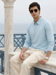 Thomas Scott Men Blue Regular Fit Long Sleeves Solid Viscose Rayon Knitted Polo Collar Performance Tshirt