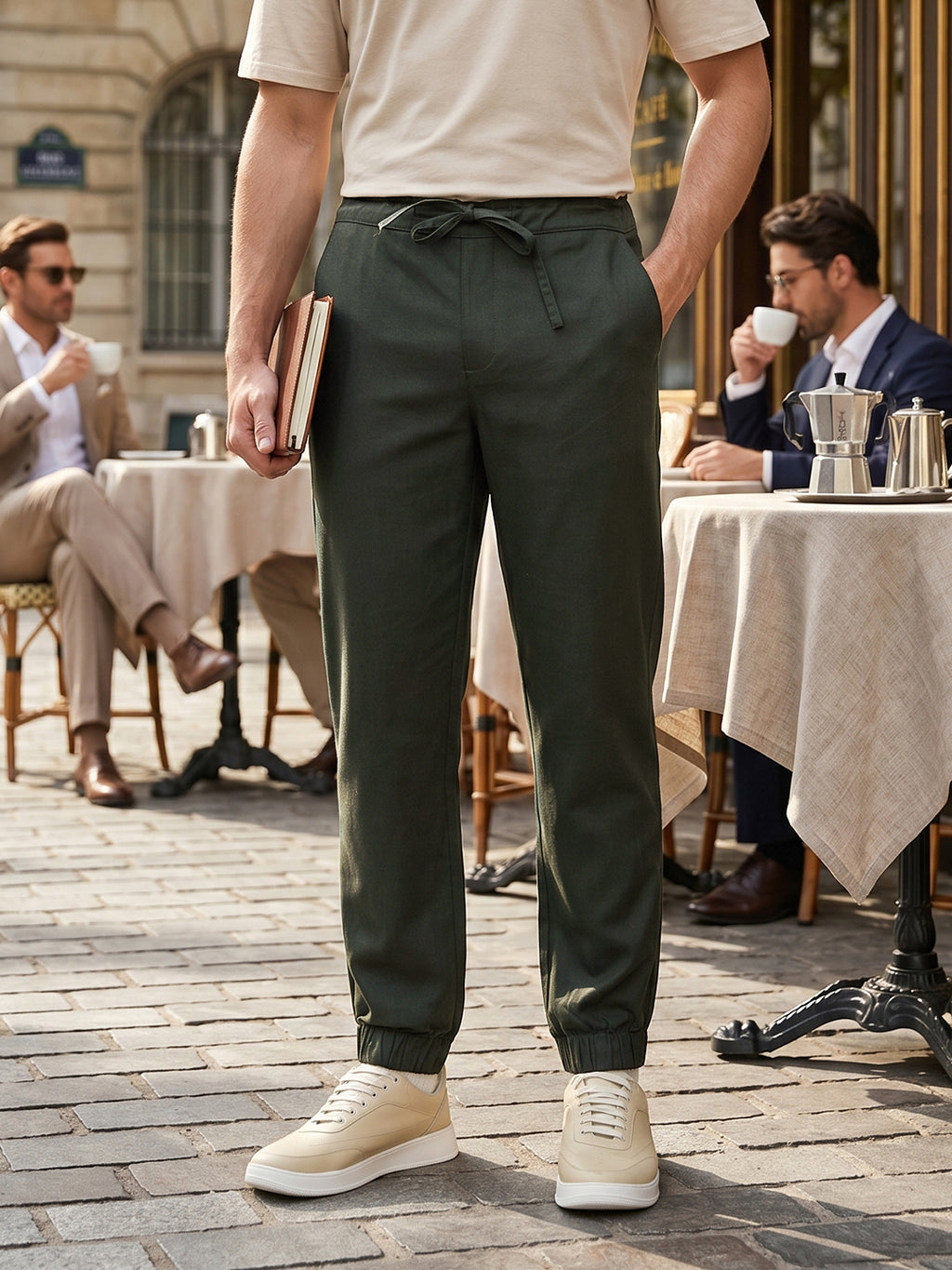 Bottle Green Cricket Club Collection Regular Fit Mid-Rise Woven Joggers For Men with Drawstring & 4 Utility Pockets