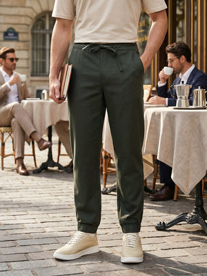 Bottle Green Cricket Club Collection Regular Fit Mid-Rise Woven Joggers For Men with Drawstring & 4 Utility Pockets