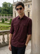 Wine Slim Fit Long Sleeves Spread Collar Solid 100% Cotton Twill Casual Shirt For Men