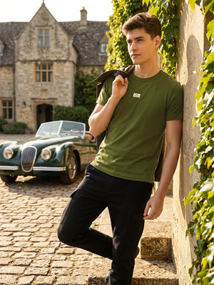 Olive Cricket Club Collection Regular Fit Short Sleeves Round Neck Solid Knitted Tshirt For Men