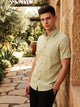 Pista Short Sleeves Regular Fit Spread Collar Solid Cotton Linen Casual Shirt For Men