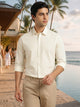 Cream Premium Slim Fit Long Sleeves Spread Collar Solid Casual Shirt For Men