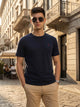 Thomas Scott Men Navy Cricket Club Collection Regular Fit Short Sleeves Round Neck Solid 100% Cotton Knitted Tshirt
