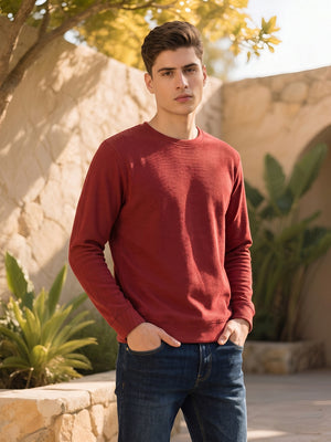 Thomas Scott Men Maroon Regular Fit Long Sleeves Round Neck Solid Polyester Pullover Sweatshirt