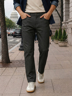 Black Smart Slim Fit Dark Shade 4-Way Stretch Performance Jeans For Men