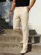 Cream Straight Fit Mid-Rise Solid 4 Pockets Woven Chinos Trouser For Men