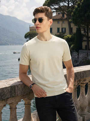 Sage Green Cricket Club Collection Regular Fit Short Sleeves Round Neck Solid Knitted Tshirt For Men