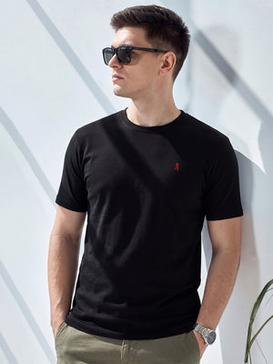 Black Cricket Club Collection Regular Fit Short Sleeves Round Neck Solid 100% Cotton Knitted Tshirt For Men