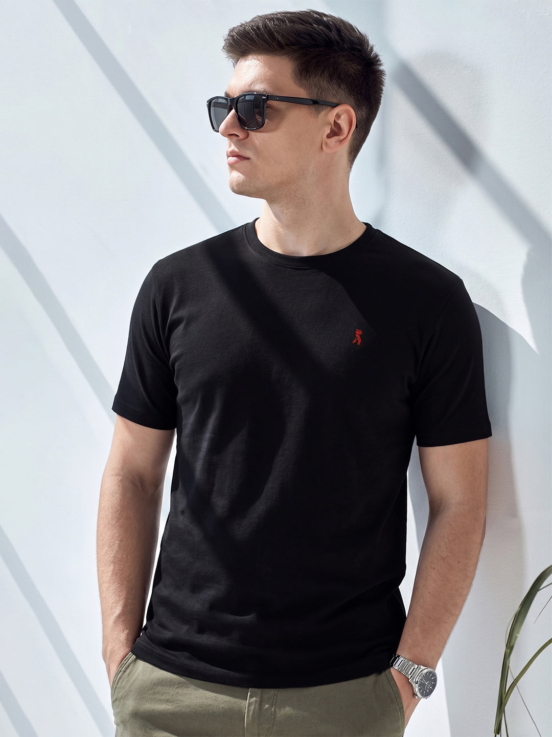 Black Cricket Club Collection Regular Fit Short Sleeves Round Neck Solid 100% Cotton Knitted Tshirt For Men