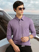 Thomas Scott Men Lavender Regular Fit Long Sleeves Solid Viscose Rayon Knitted Polo Collar Performance Tshirt