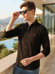 Black Cricket Club Collection Long Sleeves Slim Fit Spread Collar 100% Cotton Twill Casual Shirt For Men