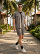 Thomas Scott Men Grey Cricket Club Collection Regular Fit Short Sleeves Self Design 100% Cotton Co-Ord Set with Shirt Collar