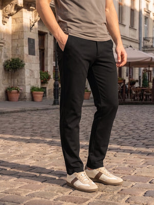 Black Cricket Club Collection Regular Fit Mid-Rise Solid 4 Pockets Woven Chinos Trouser For Men