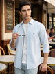 Blue Cricket Club Collection Slim Fit 100% Cotton Oxford Shirt with Vertical Stripes & Spread Collar