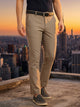 Thomas Scott Men Khaki Slim Fit Mid-Rise Solid Woven Formal Trousers with Fixed Belt & 4-Way Stretch