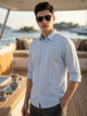 Thomas Scott Men Blue Cricket Club Collection Slim Fit Long Sleeves Spread Collar Pinstripe Cotton Linen Casual Shirt
