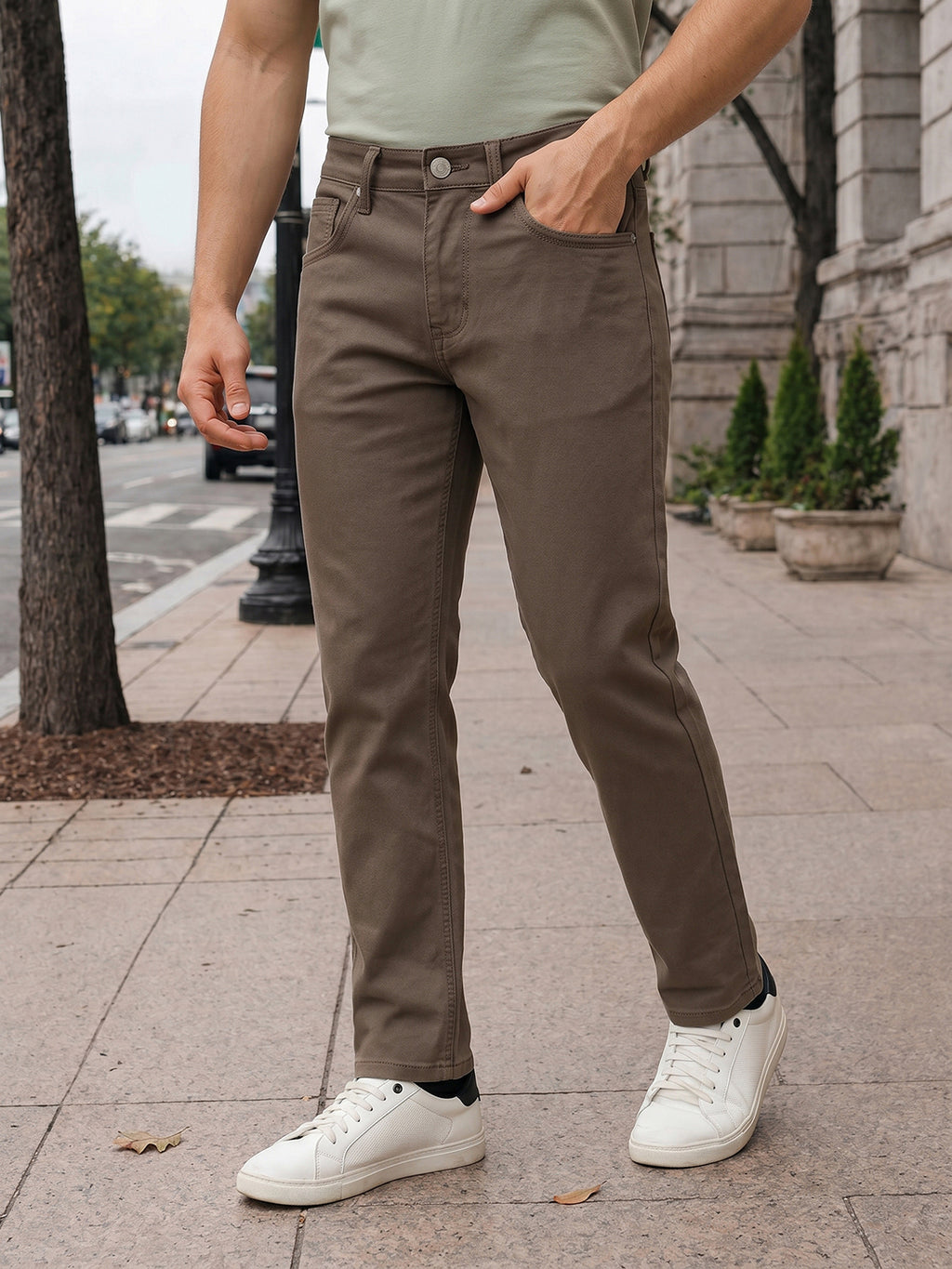 Dark Olive Cricket Club Collection Straight Fit Mid-Rise Medium Shade Stretchable Jeans For Men-Clean Look, 5 Pocket Design