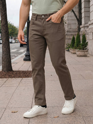Dark Olive Cricket Club Collection Straight Fit Mid-Rise Medium Shade Stretchable Jeans For Men-Clean Look, 5 Pocket Design